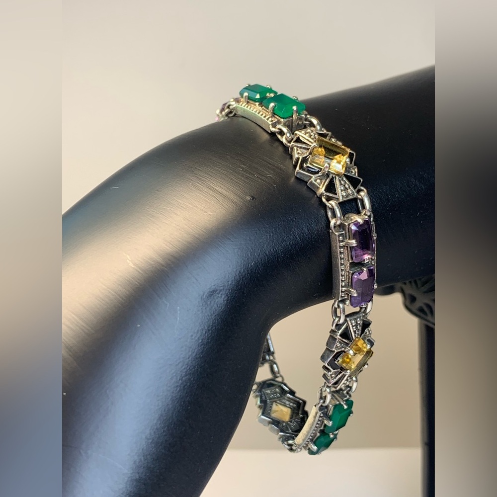 Nicky Butler Rare Sterling w/Faceted Citrine, Amethyst Green Chalcedony Bracelet